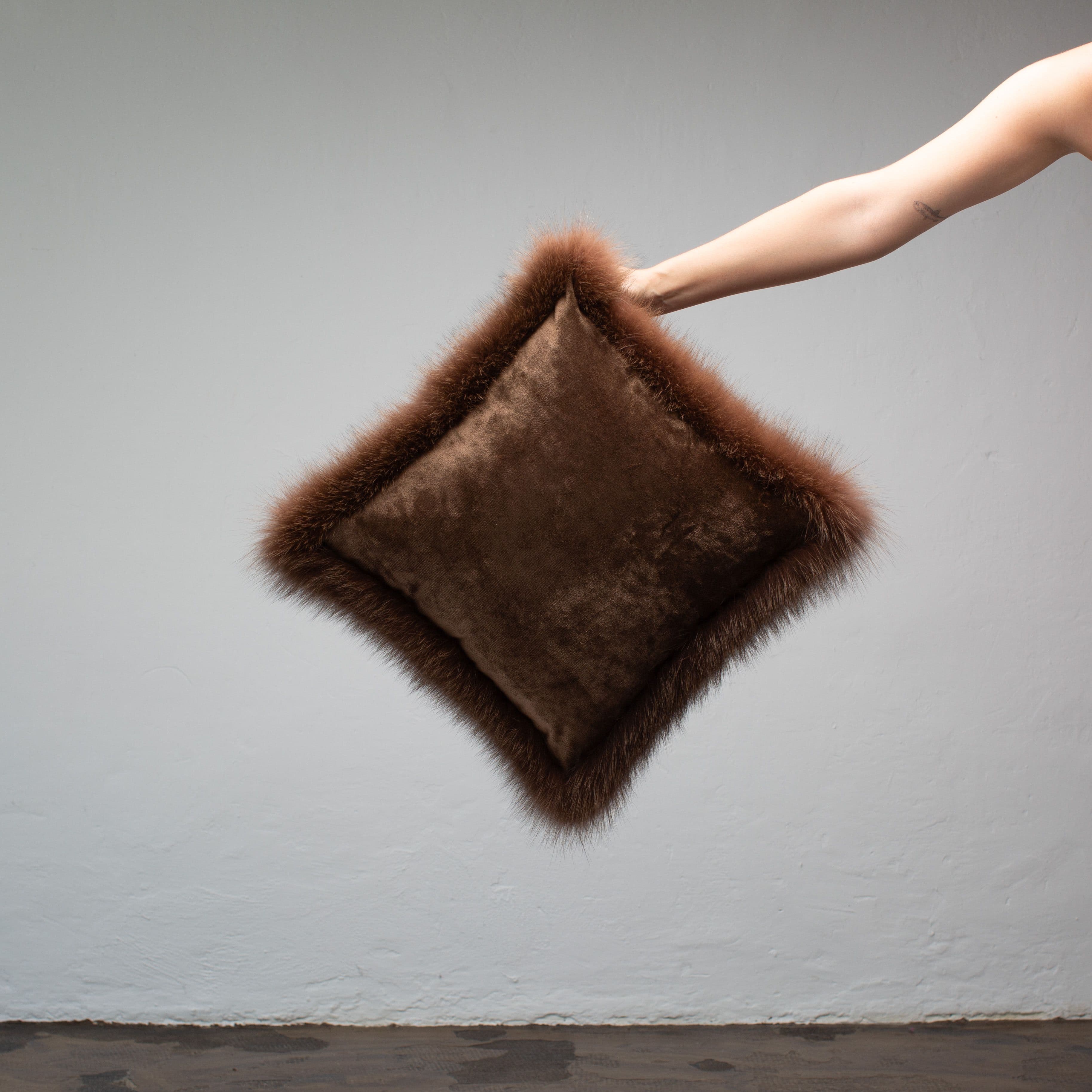 Brown Velvet & Fox Fur Cushion