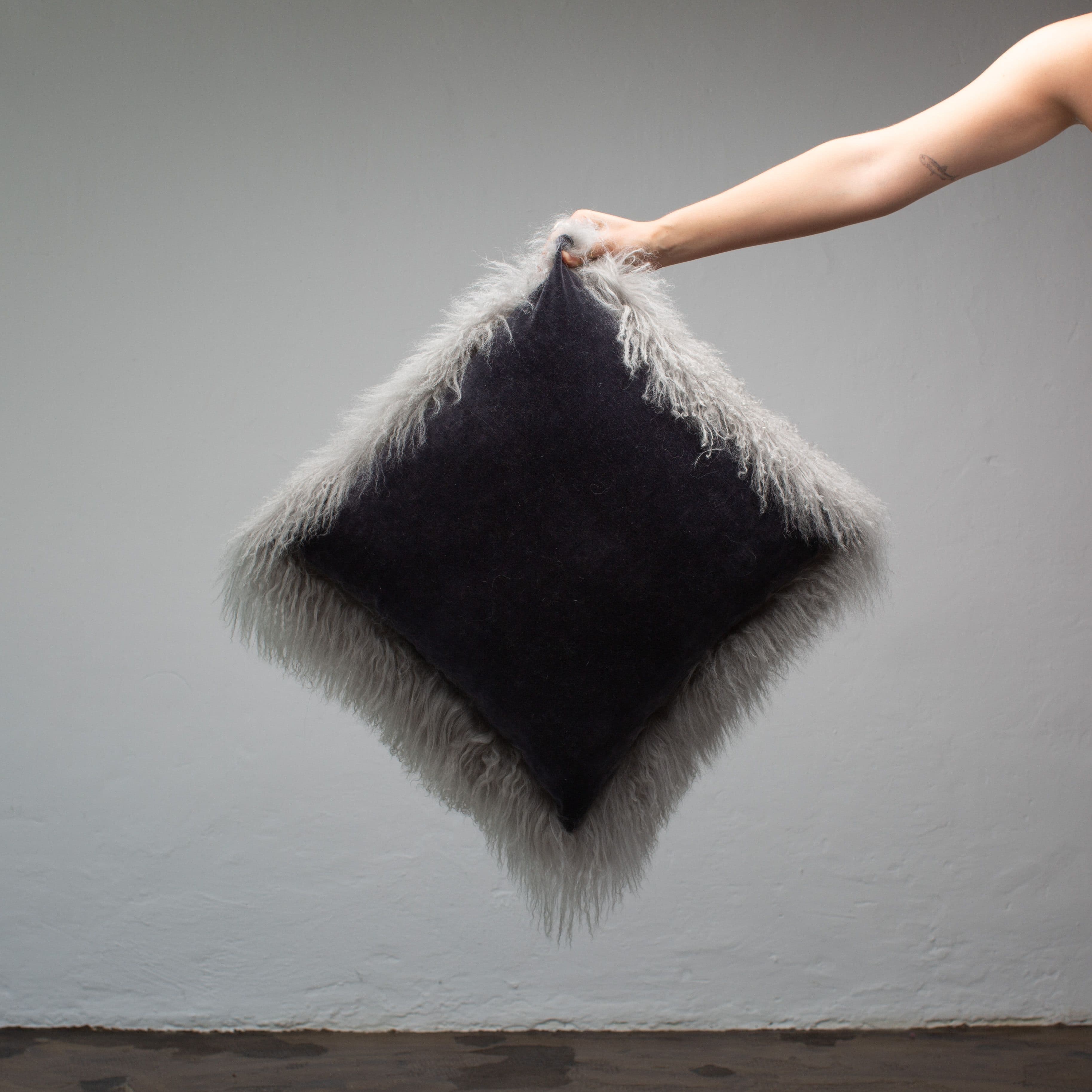 Grey Mongolia Fur Cushion