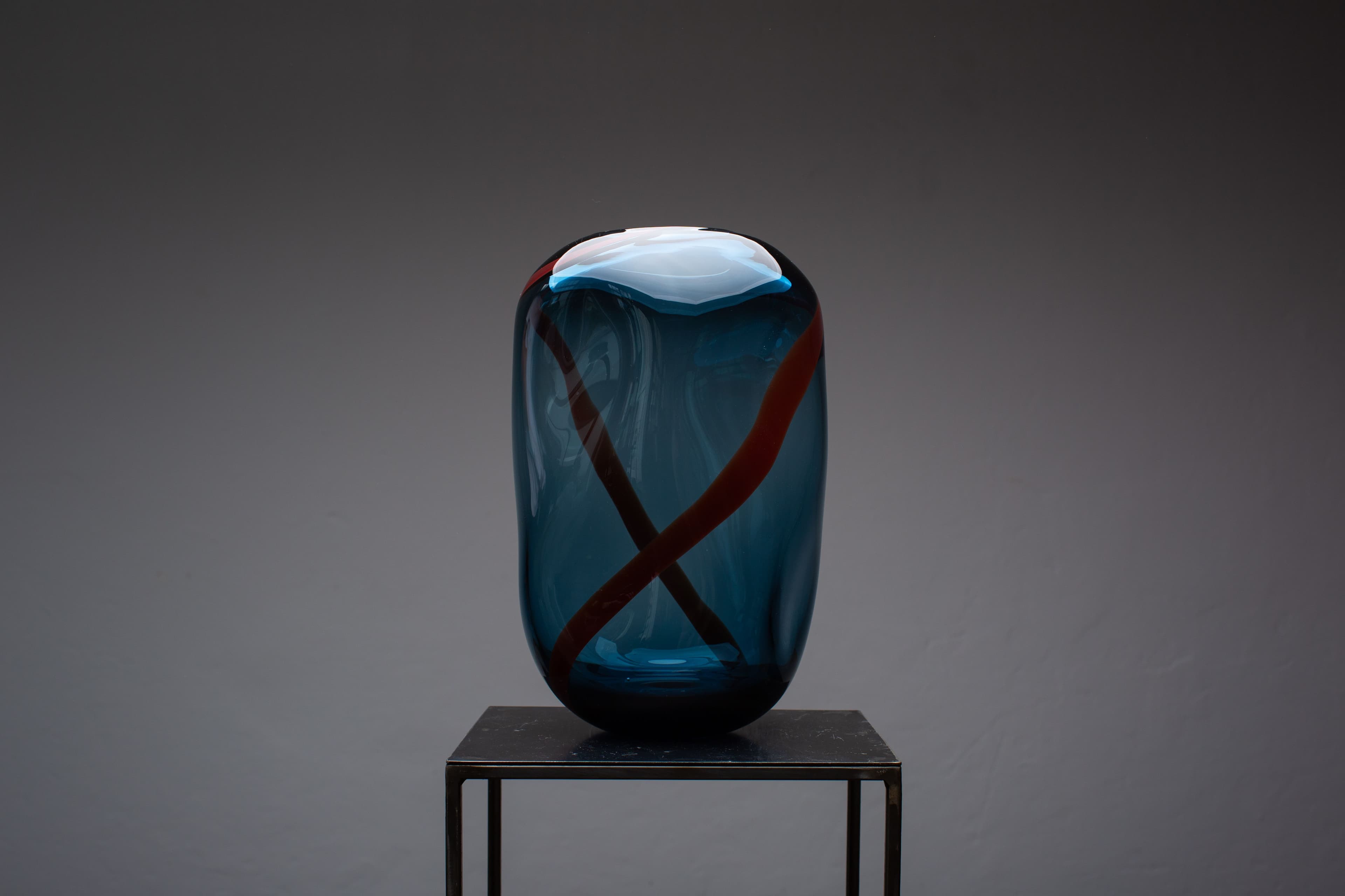 Avio & Dark Red Murano Glass Vase M