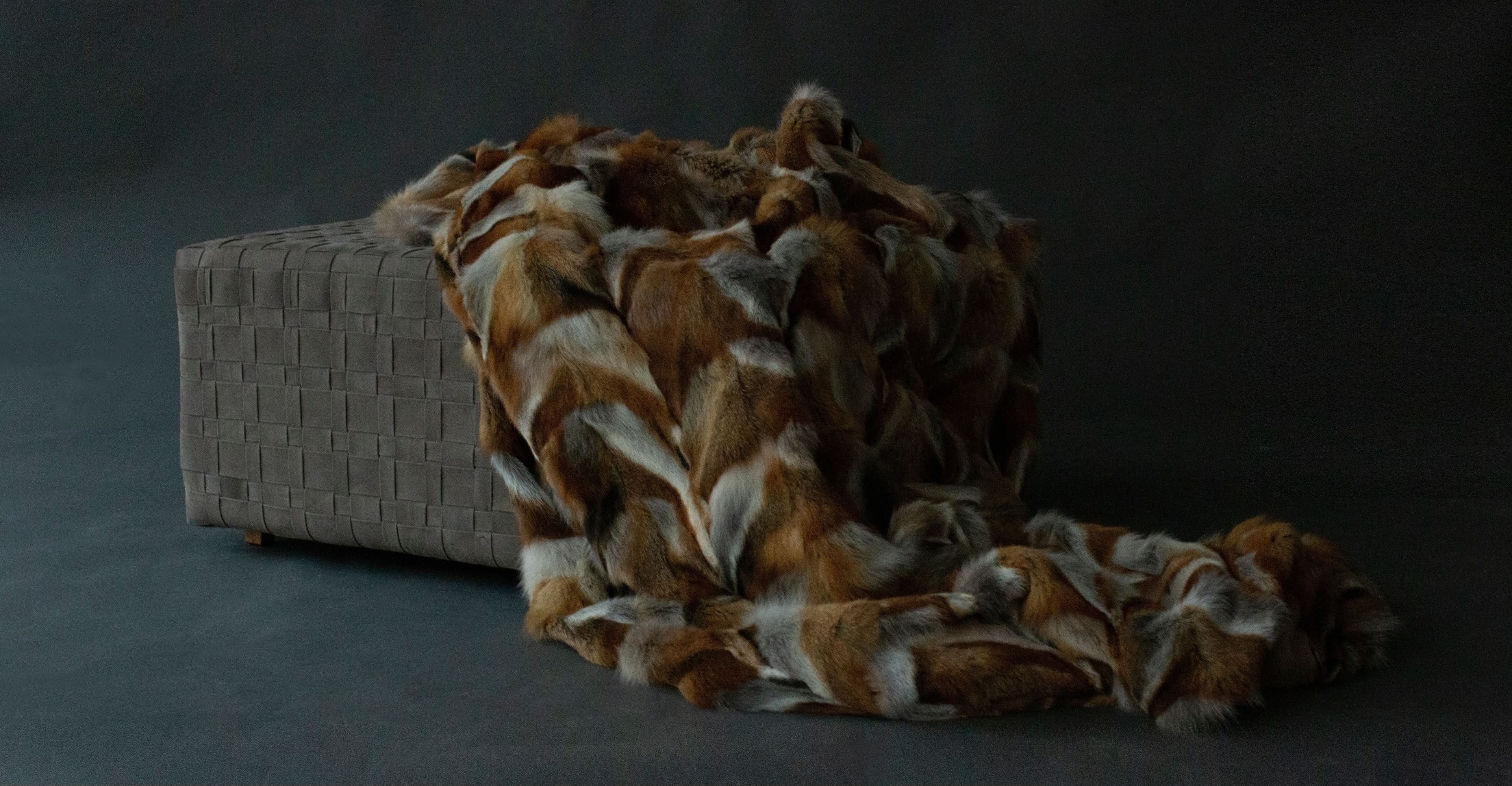 Light Brown & White Cashmere & Fur Blanket
